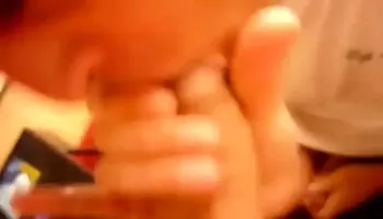 Blowing and stroking my friend and he cums in my mouth
