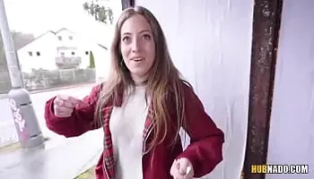 Sweet redhead girl blows and fucks a stranger for a cash