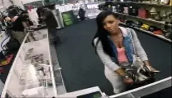 Pretty black babe fucked at the pawnshop for the golf clubs