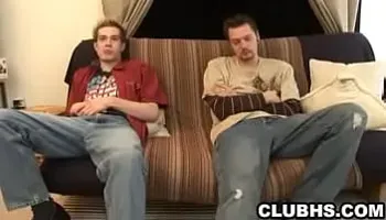Two horny amateur hunks tugging on their hard cocks
