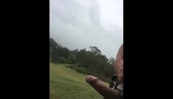 Aussie Pissing Outdoors While Rock Hard