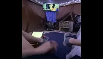 my cock got hard editing so i jerked off to myself and cum on my feet
