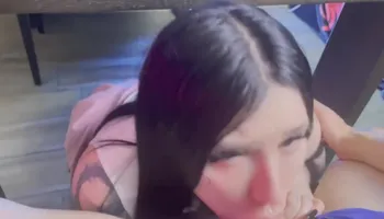 Blowjob From Stepsister Under The Table