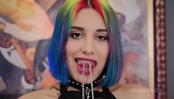 Rainbow Teen Bitch Roxy Lips Vs Tough Nick Rock ! Deep anal balls, slaps, licking male ass, hard NRX074