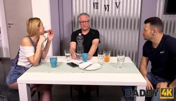 DADDY4K. Unfaithful blonde convinces boyfriends old daddy to satisfy her