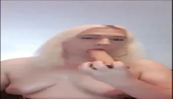 Blonde Shemale Bimbo throats 8inch Toy