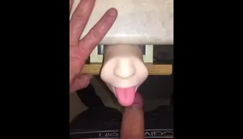 Fan Request: I Jerk off to my silicone mouth stroker device, cumming all over it & licking it all up