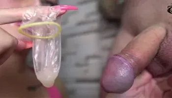 blowjob condom cumshot, red lipstick