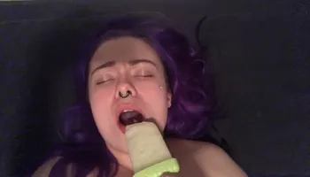 Horny amateur loves BDSM and eating icecream while she masturbates
