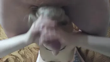 Teen hairjob blonde plays with cock ,milf hair cum on his head