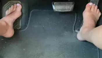 POV Driving Barefoot with Cute Feet Pedal Pumping