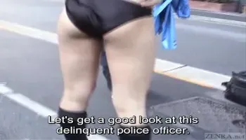 Subtitled Japanese public nudity miniskirt police striptease