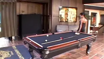 Fine ebony bitch fucked across pool table