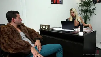 Athletic blonde shemale seduces and fucks her new sexy employee